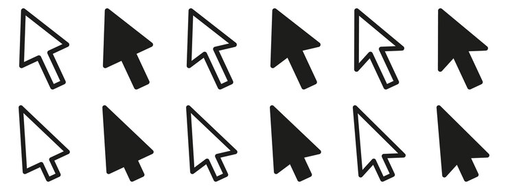 Vector el ratón del ordenador hace clic en el cursor de la flecha gris iconos de configuración y carga de iconos icono del cursor ilustración vectorial
