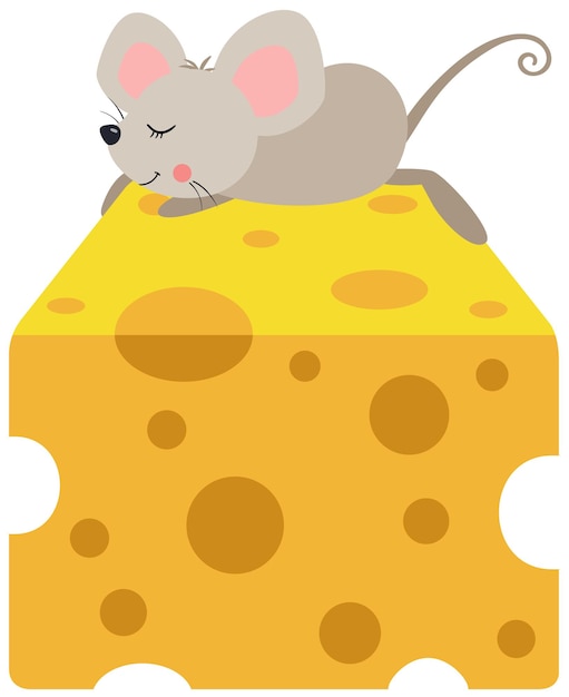 El ratón pequeño durmiendo encima del queso.