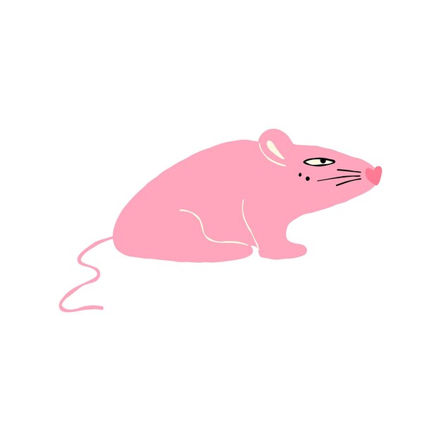 Ratón rosa dibujado a mano ilustración cómica de dibujos animados en estilo doodle