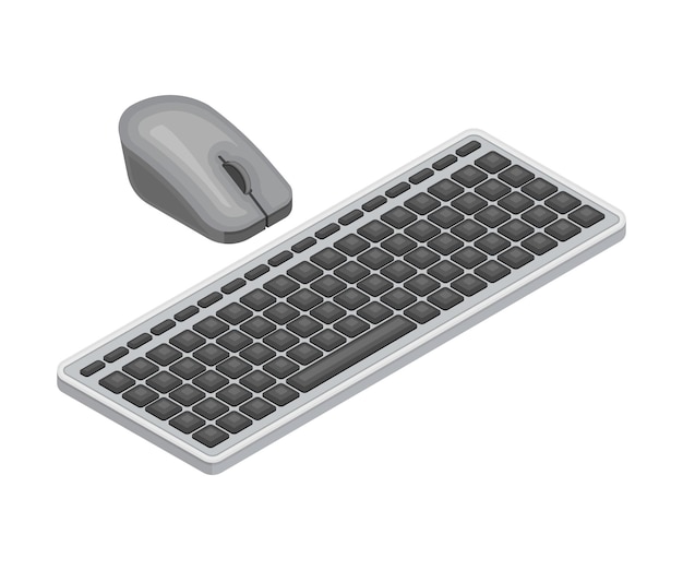 El ratón y el teclado de la computadora como tecnología de comunicación de red inalámbrica Ilustración vectorial isométrica