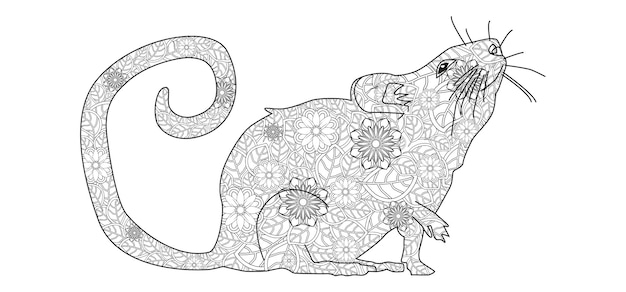 Ratón zentangle dibujado a mano para colorear para adultos y otras decoraciones