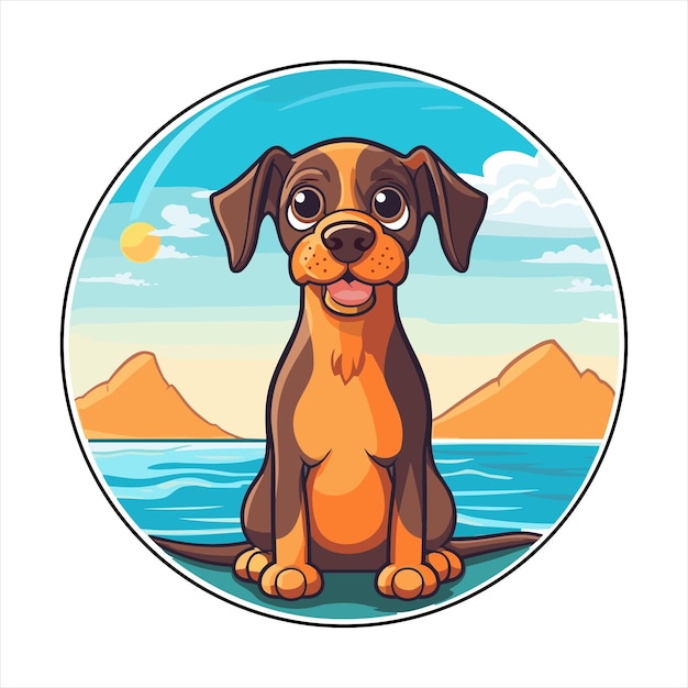 Ratonero murciano raza de perro dibujos animados kawaii personaje playa verano animal mascota pegatina ilustración