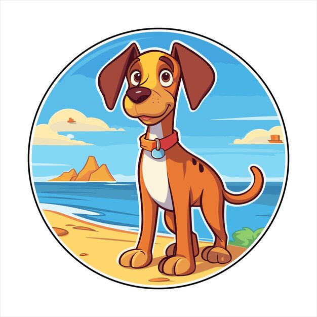 Vector ratonero valenciano raza de perro dibujos animados kawaii personaje playa verano animal mascota pegatina ilustración
