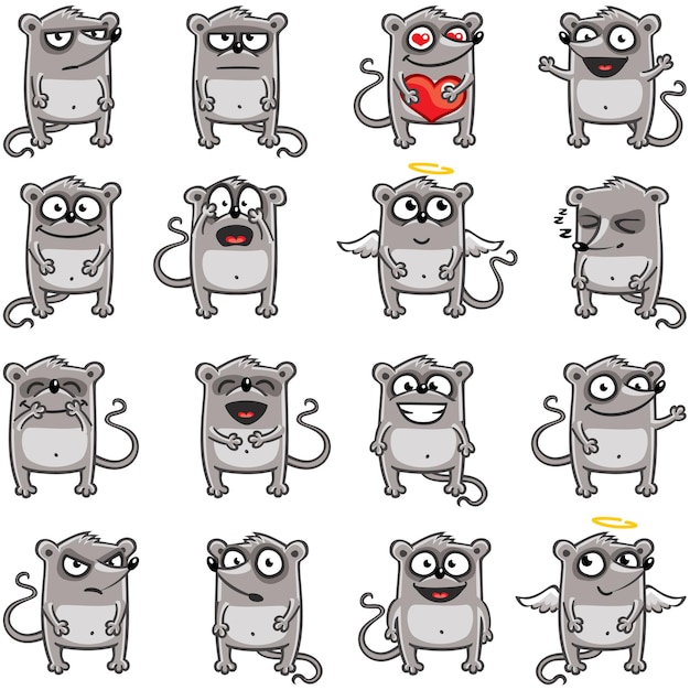 Ratones sonrientes agrupados individualmente para copiar y pegar fácilmente. vector.