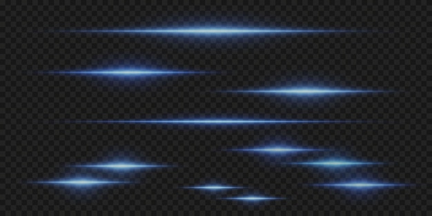Rayas azules de neón y destellos de luz Rayos láser líneas horizontales