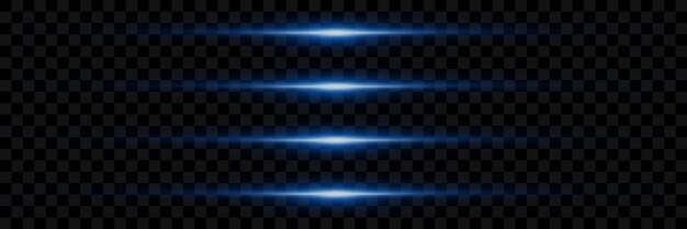 Rayas azules de neón y destellos de luz Rayos láser líneas horizontales