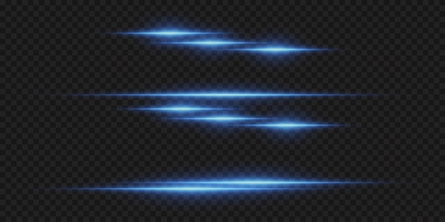 Rayas azules de neón y destellos de luz Rayos láser líneas horizontales