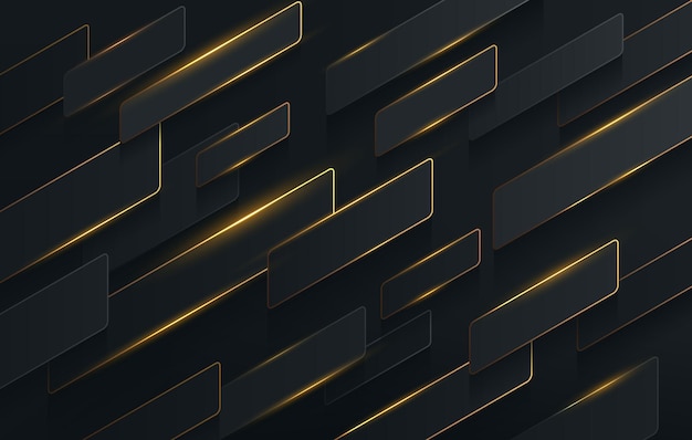 Rayas diagonales abstractas fondo de superposición dinámica de color negro y dorado
