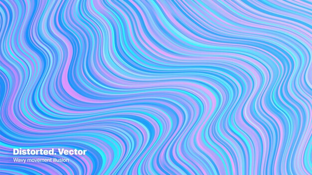 Rayas distorsionadas Vector de colores de fondo abstracto degradado holográfico. Fondo de pantalla psicodélico de ilusión de movimiento de distorsión ondulada. Línea Curva Colores Locos Vibrantes Viaje Drogas Ilustración Arte Surrealista
