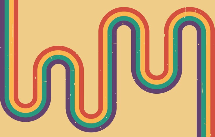 Vector las rayas de estilo vintage retro fondo arco iris ondulado y retorcido brillante
