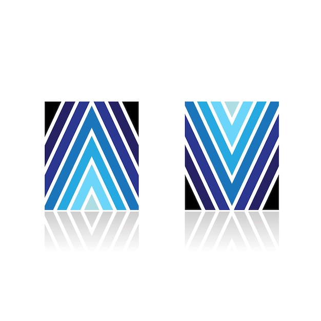 Rayas en forma de flecha azul para las letras A y V