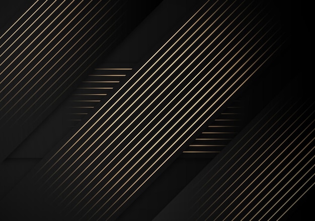 Rayas de lujo líneas doradas superposición diagonal sobre fondo negro con espacio de copia para texto
