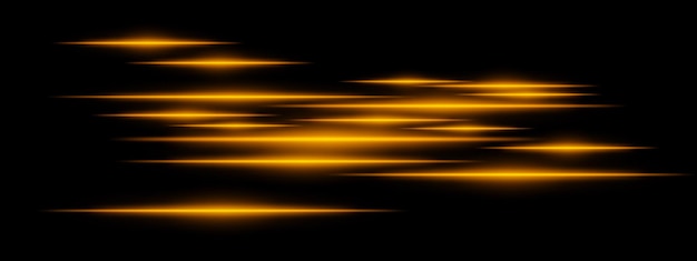 Las rayas de luz amarillas brillantes sobre un fondo negro Los rayos de neón horizontales crean un efecto de movimiento de alta velocidad que simboliza la tecnología futurista y la energía digital Diseño abstracto cibernético Scifi