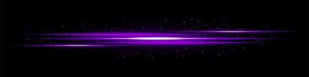 Rayas de luz púrpura brillante con partículas dispersas en un fondo oscuro Flujo de energía futurista efecto láser iluminación de neón y concepto de movimiento de velocidad digital