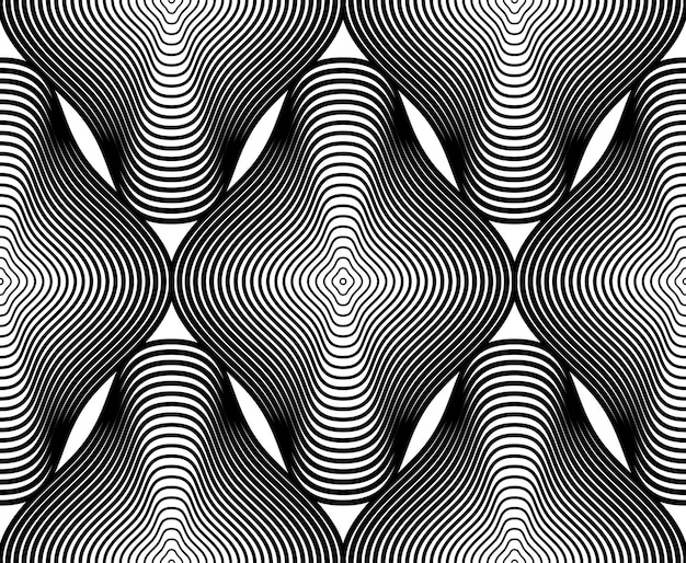 Rayas monocromáticas geométricas de patrones sin fisuras, fondo abstracto vectorial en blanco y negro. Telón de fondo simétrico gráfico.