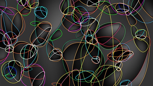 Rayas multicolores con formas elípticas distorsionadas pequeñas grandes superpuestas desiguales desordenadas