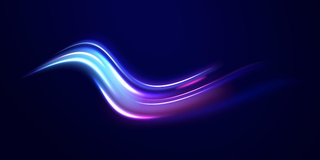 Las rayas de neón en forma de vueltas de perforación y remolino Velocidad del concepto de fondo de la luz