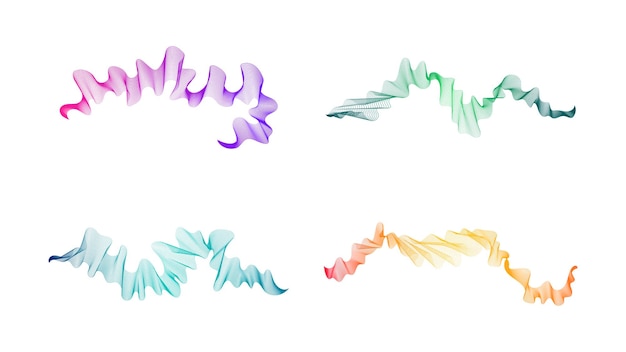 Rayas onduladas curvas Conjunto de cuatro líneas de onda de gradiente de colores abstractos sobre fondo blanco Ilustración vectorial