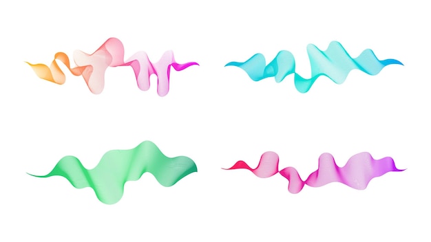 Rayas onduladas curvas Conjunto de cuatro líneas de onda de gradiente de colores abstractos sobre fondo blanco Ilustración vectorial