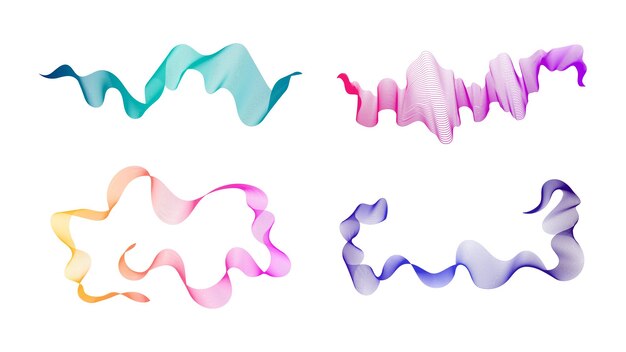 Rayas onduladas curvas Conjunto de cuatro líneas de onda de gradiente de colores abstractos sobre fondo blanco Ilustración vectorial