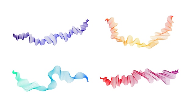 Rayas onduladas curvas Conjunto de cuatro líneas de onda de gradiente de colores abstractos sobre fondo blanco Ilustración vectorial