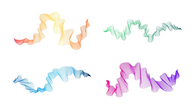Rayas onduladas curvas Conjunto de cuatro líneas de onda de gradiente de colores abstractos sobre fondo blanco Ilustración vectorial