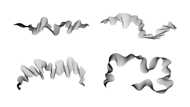 Rayas onduladas curvas Conjunto de cuatro líneas de onda de gradiente oscuro abstracto sobre fondo blanco