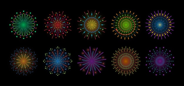 Rayo de fuegos artificiales brillantes conjunto de rayos radiantes estallido de sol colección abstracta brillan rayos de sol o fuegos artificiales brillantes