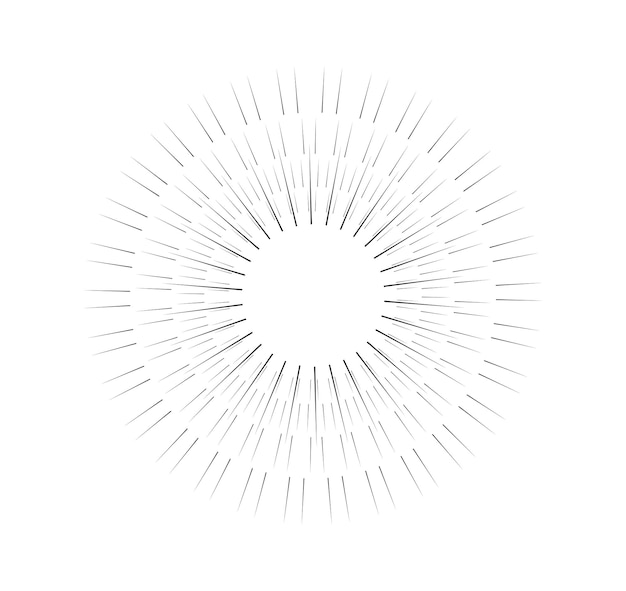 Rayo de sol geométrico Rayos de sol y luz del sol Explosión de sol Creatividad y obra de arte minimalista Explosión del contorno Cartel o pancarta Ilustración vectorial lineal
