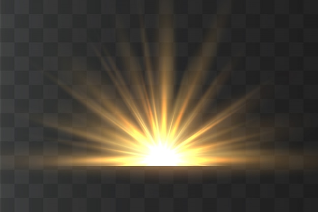 Rayos amarillos de luz. Rayos de sol con destellos mágicos.