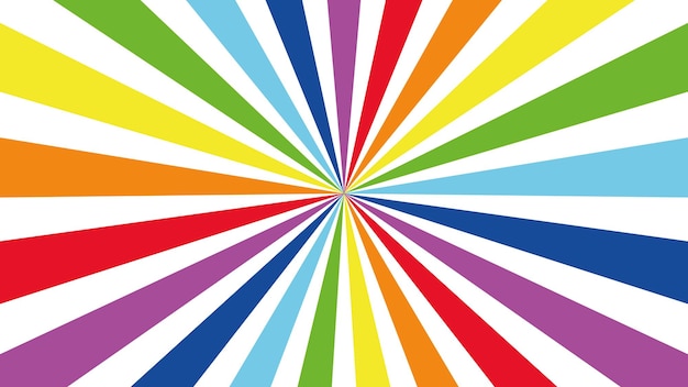 Los rayos del arco iris coloridos estallido radial de fondo rayos vibrantes del arco Iris extendiéndose desde el centro en el arte pop