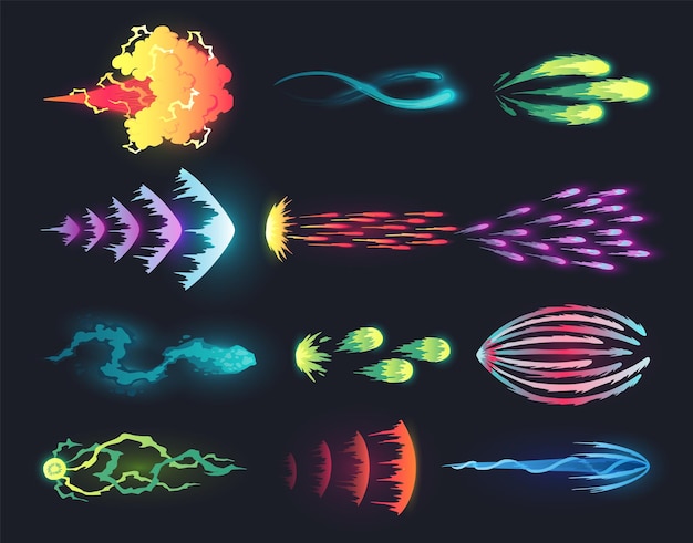 Rayos de armas de combate alienígenas Efecto de disparo futurista Flujo de plasma destructivo Ataque de bomba blaster Explosión Elemento de juego vectorial