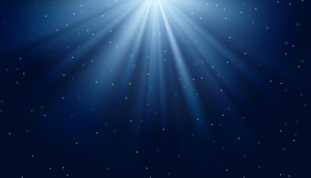 Rayos blancos y azules claros en el fondo azul oscuro Ilustración de fondo vectorial