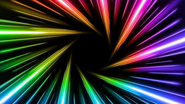 Rayos de colores Efecto de zoom en movimiento Giro de luz Colores Rutas Ilustración vectorial