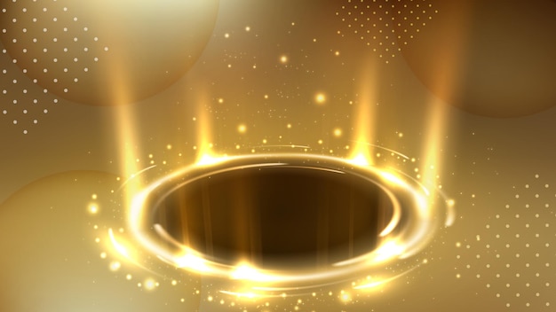 Rayos dorados giratorios con fondo de chispas adecuado para publicidad de productos, diseño de productos y otros.