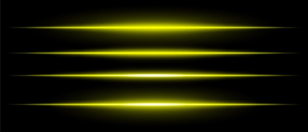 Rayos láser amarillos realistas con efecto brillante sobre un fondo negro rayas de energía futuristas ciencia ficción movimiento de velocidad luz de neón cibernética