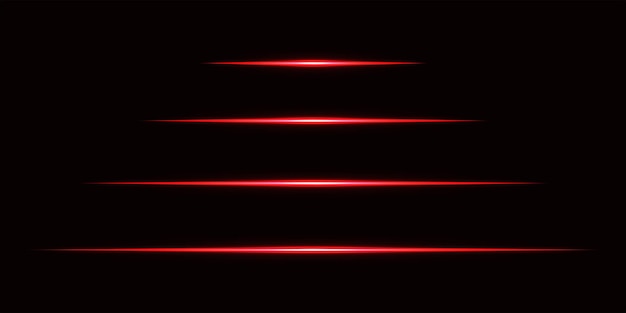 Rayos láser rojos aislados en un fondo negro Rayas brillantes Ilustración vectorial abstracta