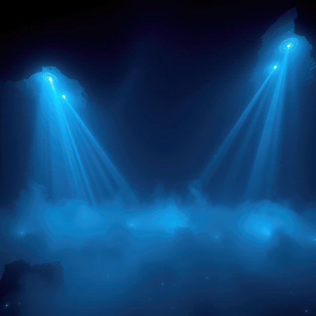 Los rayos de luz bajo el agua en la cueva