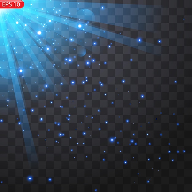 Rayos de luz azul con efecto Bokeh y chispas