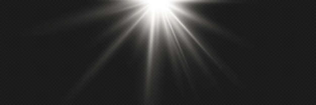 Rayos de luz blancos brillantes sobre un fondo transparente