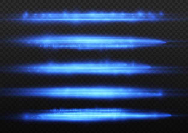 Los rayos de luz destellan bengalas de lente horizontal azul paquete de rayos láser línea de velocidad de brillo hermosa llamarada vector