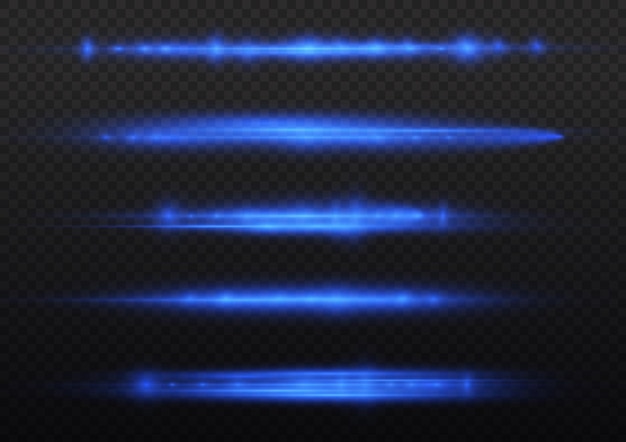 Los rayos de luz destellan bengalas de lente horizontal azul paquete de rayos láser línea de velocidad de brillo hermosa llamarada Vector