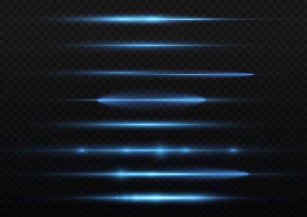 Los rayos de luz destellan bengalas de lente horizontal azul paquete de rayos láser línea de velocidad de brillo hermosa llamarada Vector