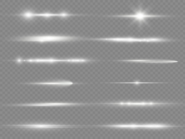 Los rayos de luz destellan blanco paquete de destellos de lente horizontal rayos láser resplandor línea blanca hermoso destello