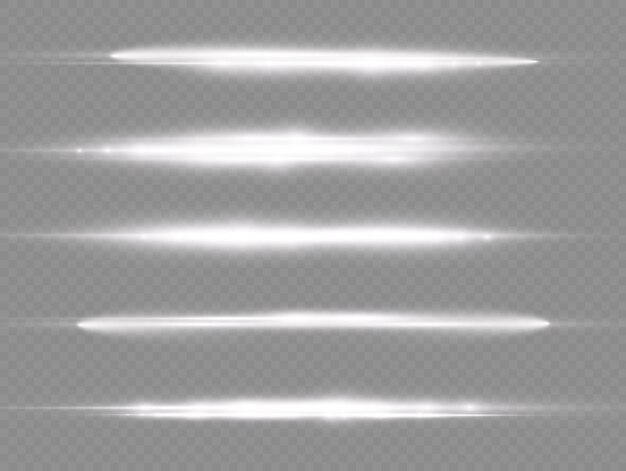Los rayos de luz destellan destellos de lentes horizontales dorados paquete de rayos láser brillan línea amarilla hermosa llamarada