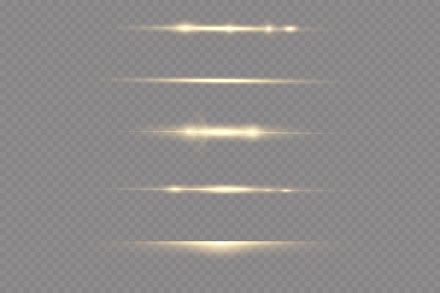 Rayos de luz horizontales. Resplandor transparente vector conjunto de efectos de luz, chispa, llamarada solar