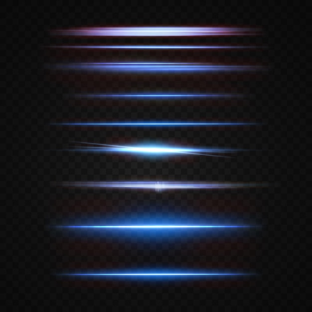 Rayos de luz en neón y azul Láser de neón horizontal iluminado