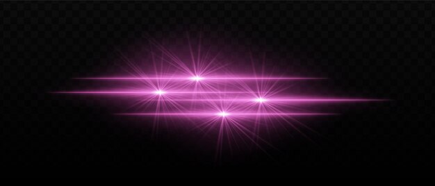 Rayos de luz púrpura brillante con estallidos estelares y brillo radiante Rayas de luz horizontales y deslumbramiento en fondo oscuro que crean un efecto de iluminación vibrante