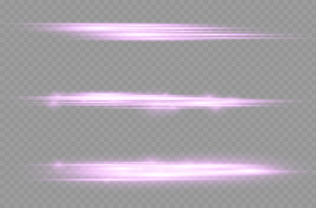 Los rayos de luz violeta destellan bengalas de lentes horizontales que aceleran los rayos láser que brillan con el resplandor de la llamarada de movimiento de la línea púrpura