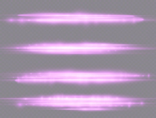Los rayos de luz violeta destellan bengalas de lentes horizontales que aceleran los rayos láser que brillan con el resplandor de la llamarada de movimiento de la línea púrpura